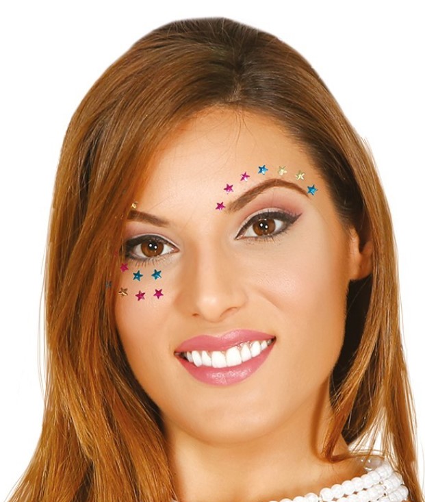 مجوهرات ملصقة على الوجه بنجوم ملونة