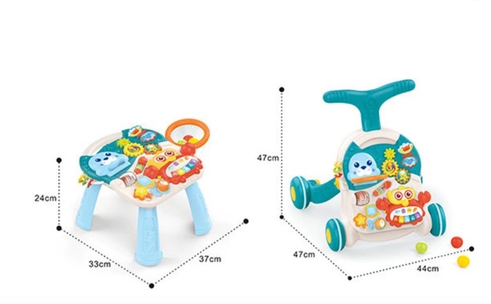 مشاية أطفال 2 في 1طاولة تعليمية -أزرق مع ضوء وموسيقى