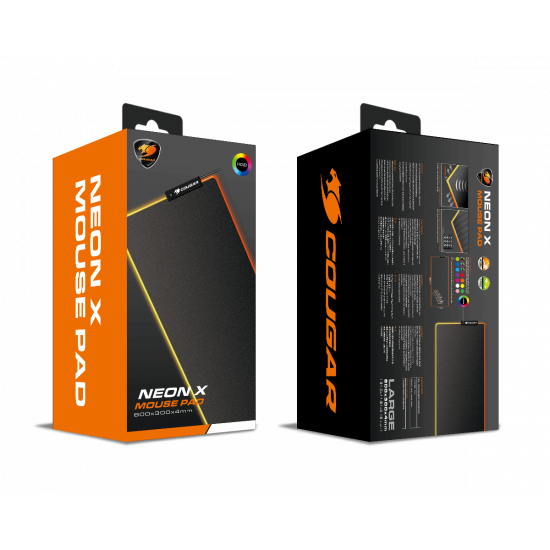 لوحة الماوس نيون X / قماش / RGB / مضاد للانزلاق / 4 مم سميك / أسود / كبير جدًا (XL)