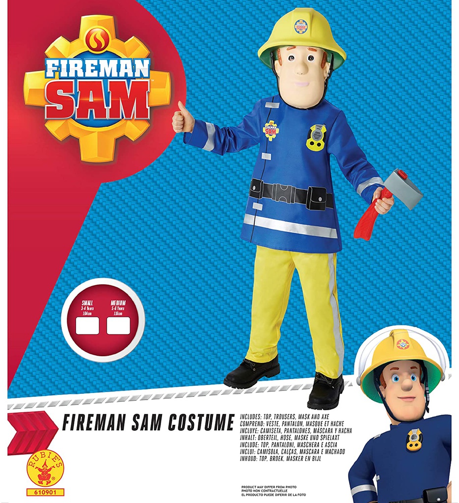 ملابس تنكرية لشخصية رجل الاطفاء سام للاولاد ، مقاس سمول، لعمر 3-4 سنوات