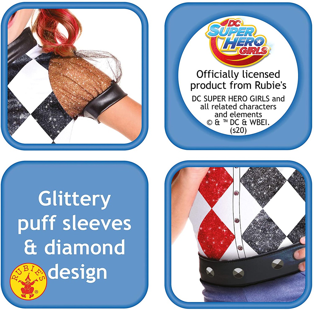 ملابس تنكرية من سوبر هيرو لشخصية هارلي كوين للبنات، مقاس مديم، لعمر 8-10 سنوات