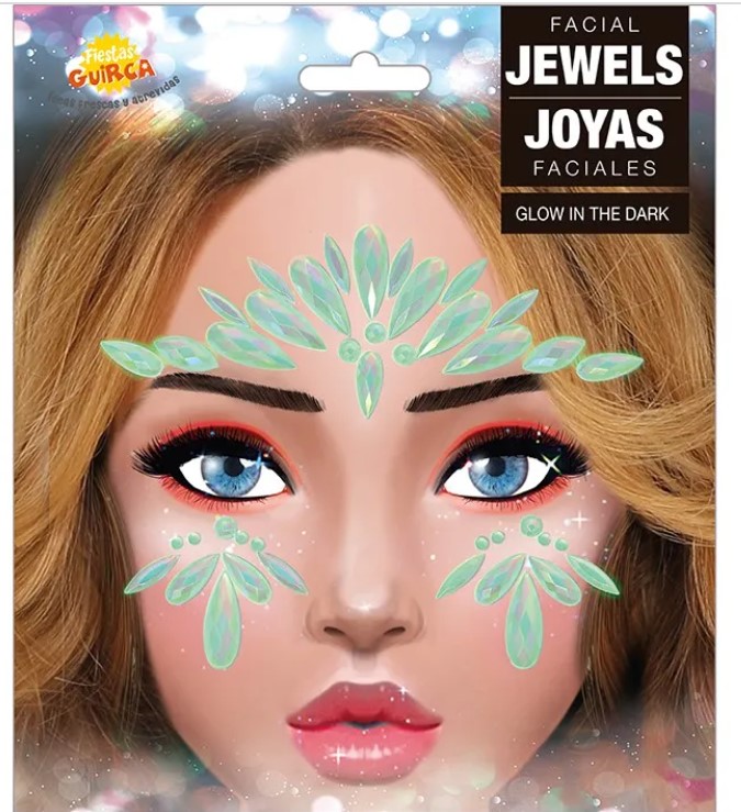 Glow in the dark face decorative crystals