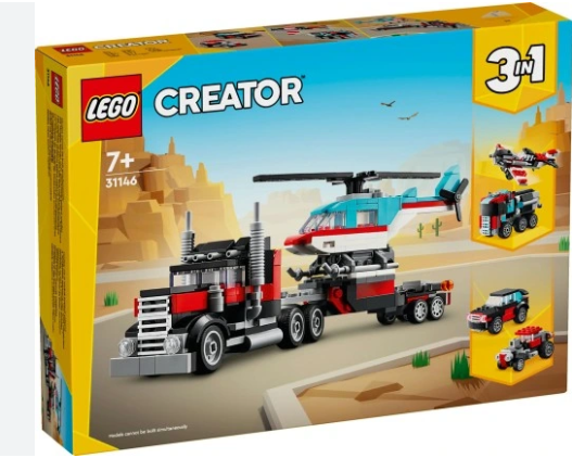 Lego flatbed truck with helicopter