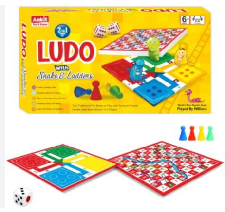 Ludo 2 in 1 with Snakes and Ladders Games, 2-4 Players Set for Kids