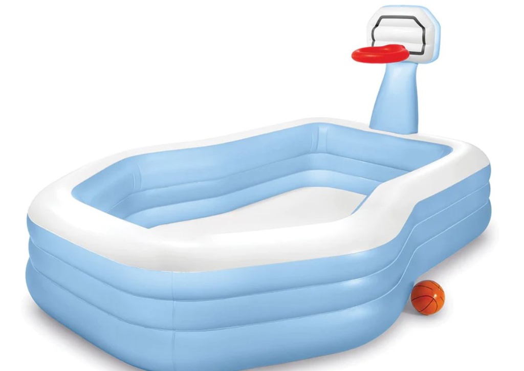 Intex family swimming pool with basketball hoop