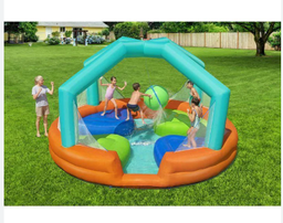 [26-53383] Inflatable pool toys with bouncer with hanging ball and inflatable chairs