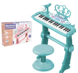 [01288] Children's Piano Musical Instrument - With Chair and Blue Microphone